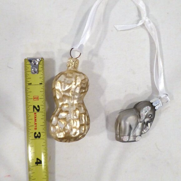 NEW CHRISTMAS HAND CRAFTED BLOWN GLASS PEANUT & ELEPHANT ORNAMENT SET - Picture 3 of 9